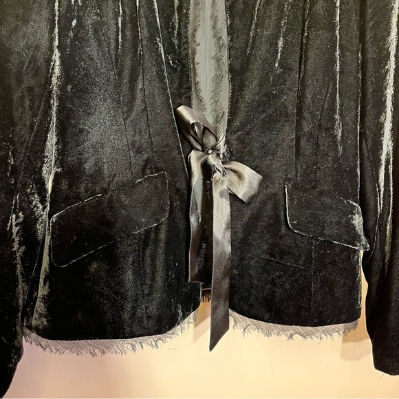 NY Collection sz medium black velvet tie front blazer with fringe trim - Picture 3 of 16
